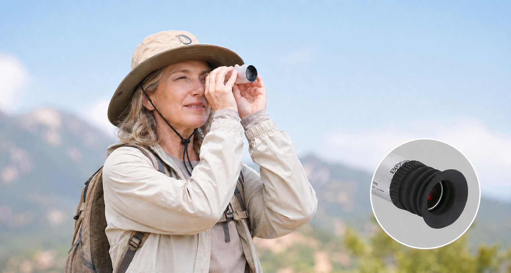 Birder on trail with telephoto lens